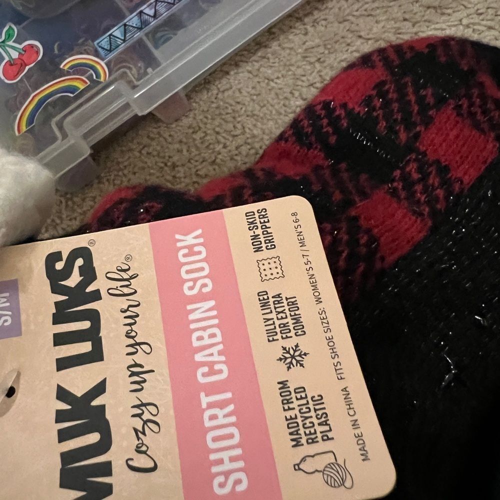 Muk Luks Black and Red Plaid Cabin Socks